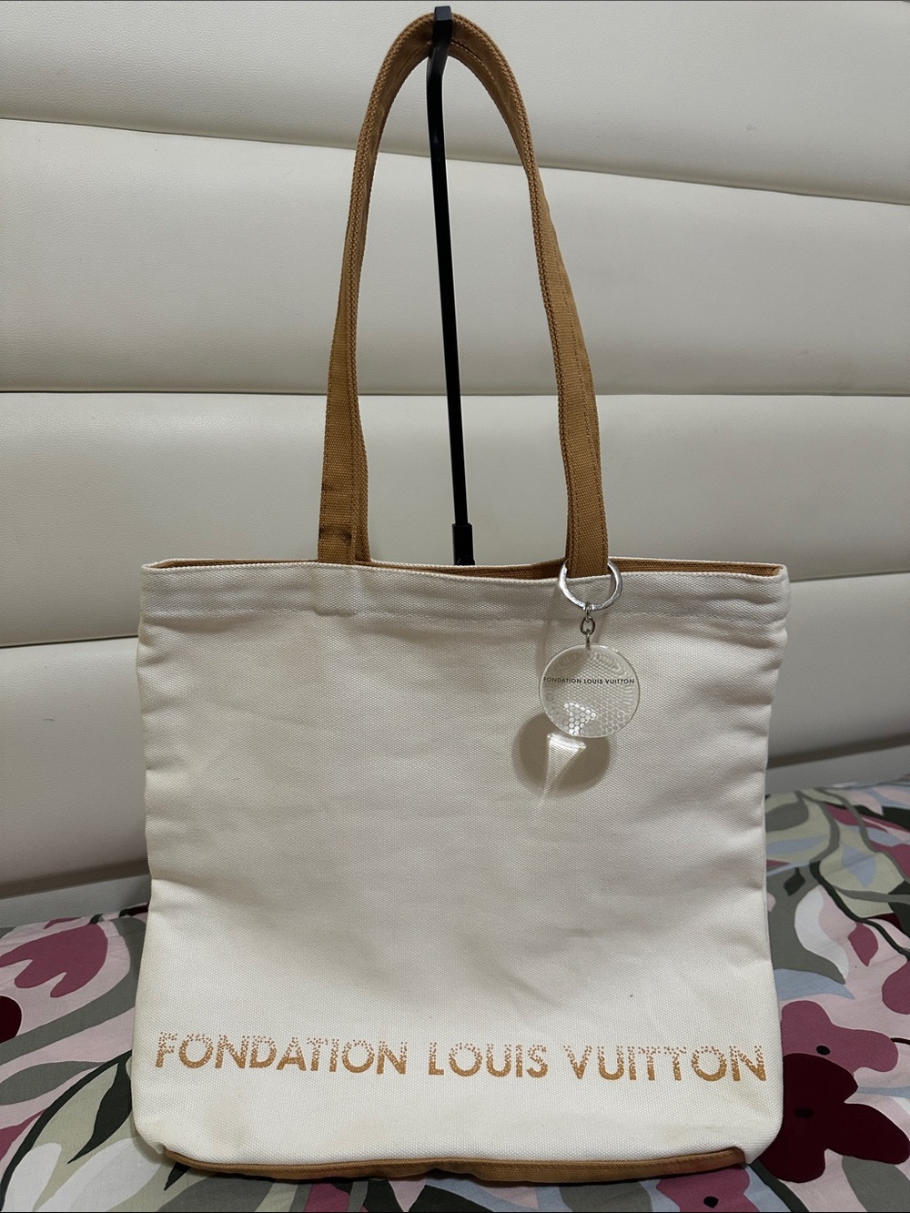 Louis Vuitton Fondation Off White Canvas Tote with Tan Handles